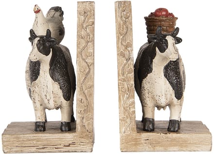 Clayre & Eef Boekensteunen Set van 2 Koe 17x10x14 cm Bruin Kunststof