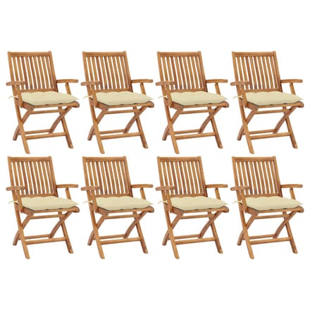 vidaXL - Opklapbare - stoelen - met - kussens, - 8 - stuks, - massief - teakhout