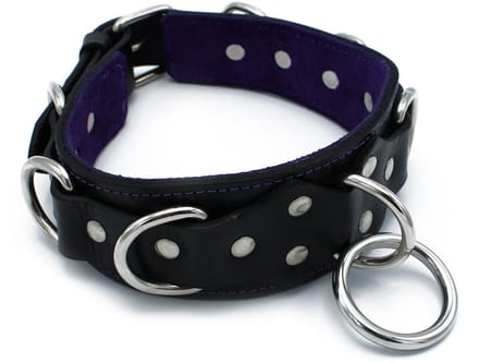Kiotos - Zwarte Lederen Collar Deluxe met O-Ring en Multi-D-Ringen