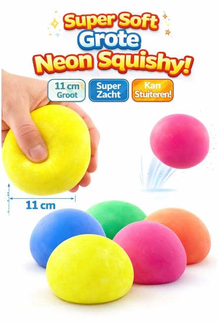 Neon Squishy stressbal 11 cm - 1 exemplaar - Stretch - Knijp - Stuiterbal - Kinderen - Fidget