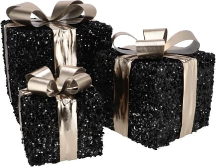 Sparkle giftbox black/gold 25x20cm set van 3 inclusief lampjes