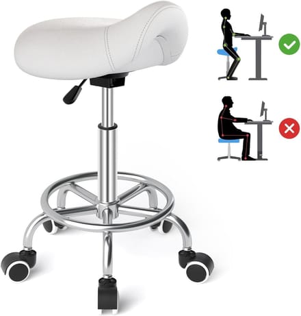 Zadelkruk op Wielen - Kapperskruk Ergonomisch - Tabouret - Wit
