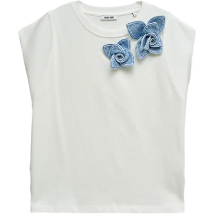 Denim T-shirt met bloemapplicatie vrouw Salsa Jeans