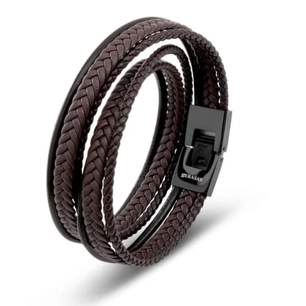 SERASAR Leren Armband Heren [Wrap] - Bruin 46cm - Armbandje voor Vriend