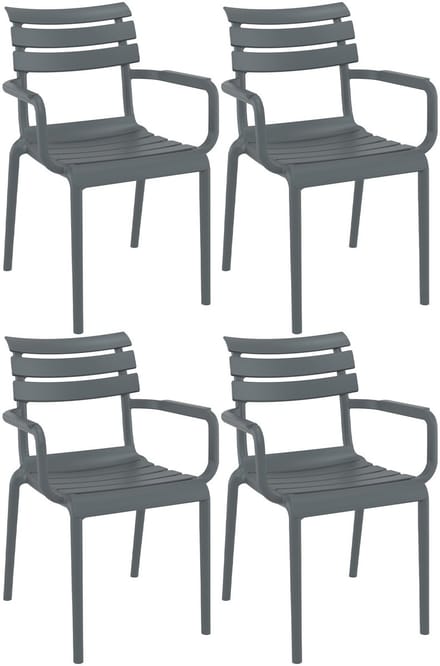 CLP Paris Set van 4 tuinstoelen - armleuningen - stapelbaar - kunststof - donkergrijs