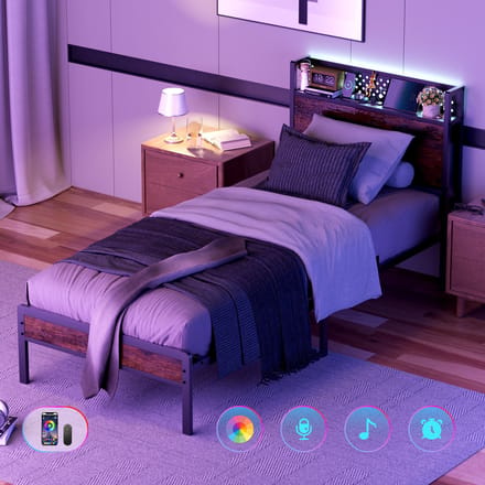 KUTAS Eenpersoonsbed 90 x 200 cm - Gestoffeerd Bedframe - Lattenbodem - Verstelbaar Hoofdbord - Antislip Bedpoten - Zwart