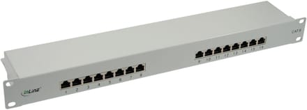 InLine® patchpaneel Cat.6, 16-voudig, 48,26cm (19), 1U, lichtgrijs, RAL7035