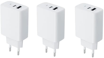3 stuks OneOne 30W super snellader met 2 poorten. Witte oplader met USB C en USB A. PD en Quick Charge lader adapter past op Apple iPhone 13 Mini, iPhone 13 Pro, iPhone 13 Pro Max, iPhone 14, iPhone 14 Plus, iPhone 14 Pro, iPhone 14 Pro Max