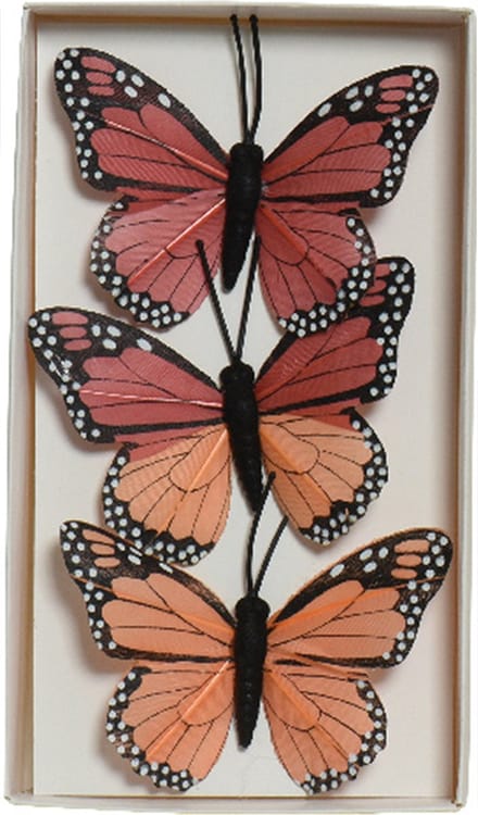 Decoris decoratie vlinders op draad - 3x - rood - 8 x 6 cm