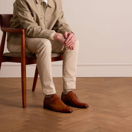 Manfield - Heren - Cognac leren gespschoenen - Maat 41