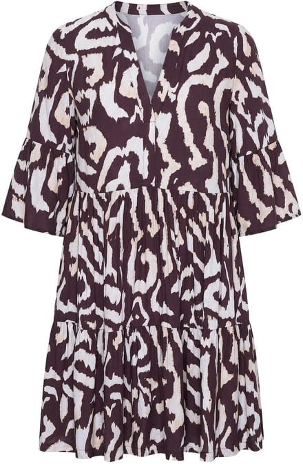 Studio Untold - Dames - Jurk korte A-lijn print ruche - Chocolade - Maat 46+
