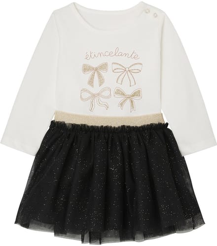Vertbaudet Babyset voor meisjes, t-shirt, rok met glitter