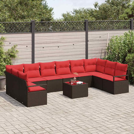 vidaXL - Tuinbank - Set - 11 - st - Bruin - en - Rood - poly - rattan