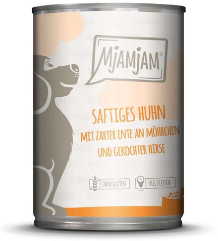 MjAMjAM Dog - Heerlijke maaltijden blik 6x400g - Kip, eend, wortelen & gierst