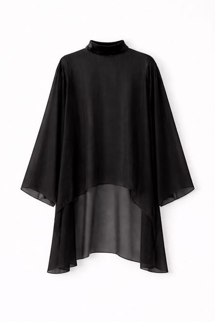 Touché Privé - Chiffon tuniek met fluwelen details - Zwart - Dames