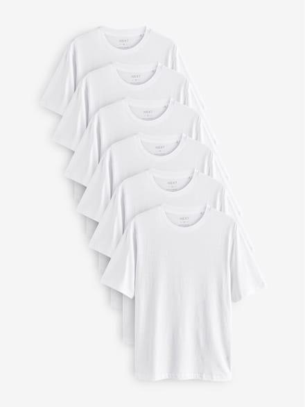 Next - Heren - Set van 6 basic T-shirts van katoen met standaard pasvorm - Wit