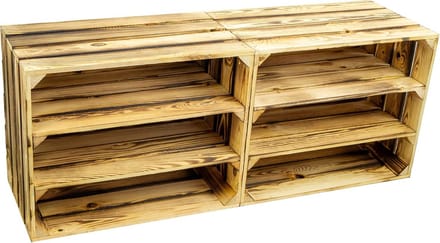Set van 2 Houten Kisten Wit Vlam Effect Multifunctioneel Opslag en Wijnrek