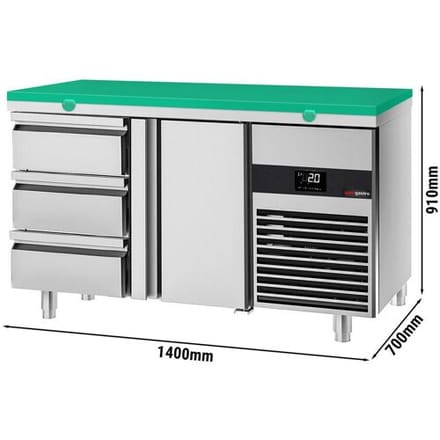 GGM Gastro Koelwerkbank PREMIUM - 1400x700mm - met 1 deur - met 3 lades - met snijplaat groen groen