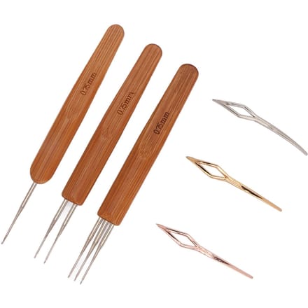 0,75 mm Dreadlocks Gereedschapsset Verschillende Vormen Legering Bamboe Haaknaalden Kit voor Haarstyling brown