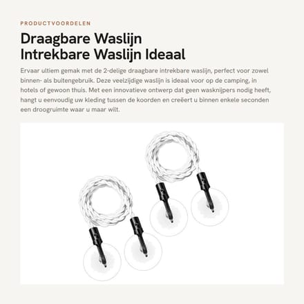 Dailygoods- Waslijn Intrekbaar - Draagbaar - Haken/Zuignappen
