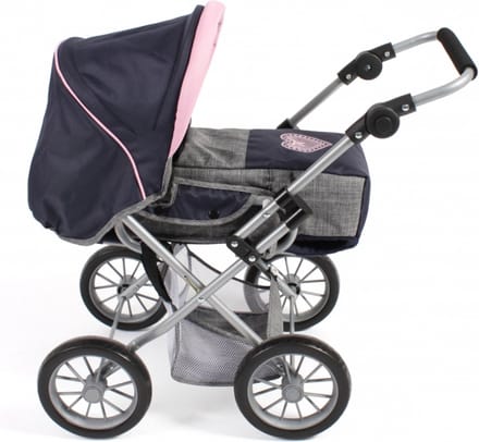Poppenwagen - Combiwagen - Lena - Donkerblauw met roze hartje