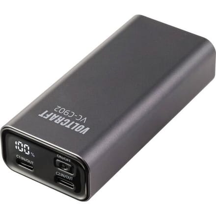 VOLTCRAFT VC-C902 Powerbank 10000 mAh USB PD 3.0 Li-ion Grijs (mat) Statusweergave
