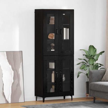 vidaXL Highboard Zwart Eiken 69,5 x 34 x 180 cm Bewerkt hout