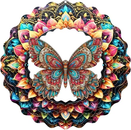 Ophangbare Windspinner - Tuindecoratie Vlinder - Buitenruimte Verfraaien - Weerbestendig Metaal - 25x25 cm - Multicolor