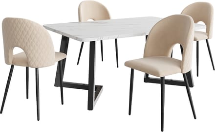 MODFU - Eethoekset - Eettafel Met 4 Stoelen - Verstelbare Stoelpoten - Modern - Voor Eetkamer - MDF En Fluweel - Beige - 117 x 68 x 75 cm