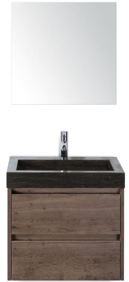 Dante Badmeubelset 60 cm - Tabacco - Wastafel Hardsteen Wit Lucca met Spiegel