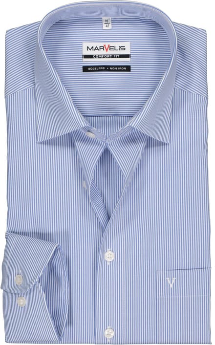 MARVELIS comfort fit overhemd - blauw met wit gestreept - Strijkvrij - Boordmaat: 41