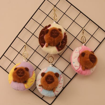 Donut Capibara Creatief Schattig Pluche Poppetje Sleutelhanger Tas Hanger 4 inch brown