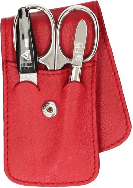 Erbe Solingen 3-delige Manicure Etui met Drukknoopsluiting Rood (ERBE9014)