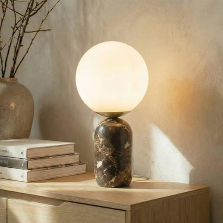 Lindby - tafellamp - 1licht - Marmer, glas - H: 39.5 cm - E27 - bruin, wit