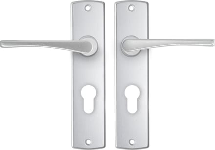 AXA Binnendeurbeslag set (Curve) Aluminium: Kruk (model Vlinder) op schild met cilindergat PC55