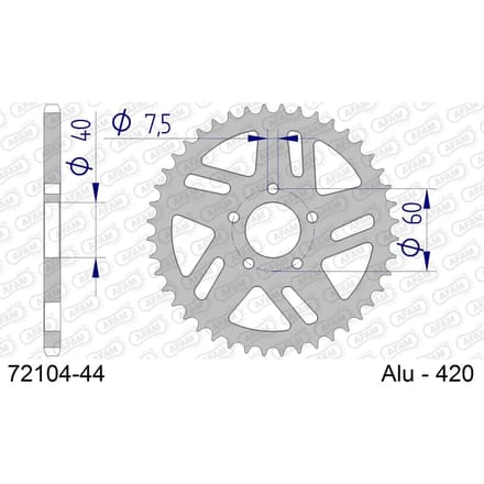Aluminium tandwiel achter Afam 420 44 dents