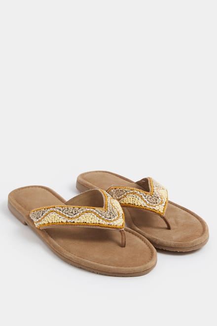 Yours Natuurbruine Imitatiesuède Kralensandalen In Extra Brede Epasvormsize 42E
