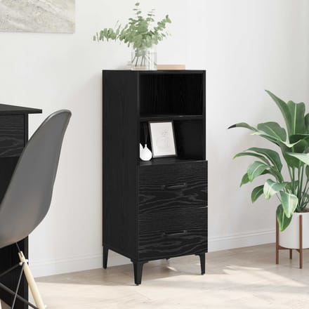 vidaXL - Dressoir - Zwart - eiken - 34 - x - 34,5 - x - 90 - cm - Bewerkt - hout