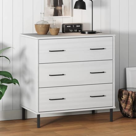 vidaXL - Dressoir - met - 3 - lades - OSLO - 77x40x79,5 - cm - massief - hout - wit