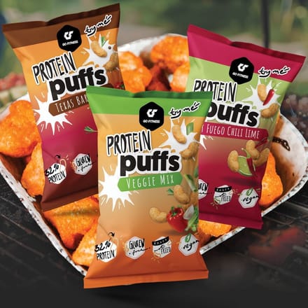 Protein Puffs - GO Fitness - eiwitrijke chips met smaak Texas Barbecue (12x50g)
