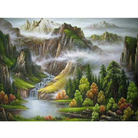 Peinture diamant 5D avec perceuse complète, broderie de paysage de montagne, strass 20X30CM gray