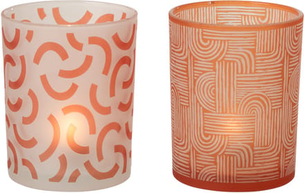 J-Line theelichthouder Modern - glas - oranje/wit - large - set van 2