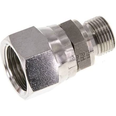 JIC  Verloopnippel UNF 7/8''-14 Binnendraad X G3/8'' Buitendraad Verstelbaar RVS 210bar