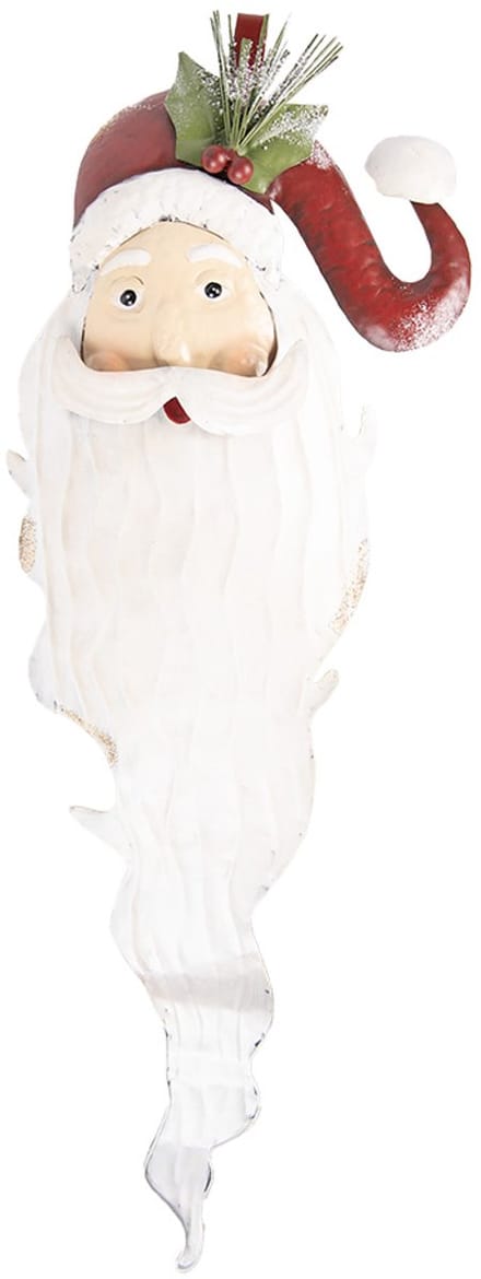 Clayre & Eef Wanddecoratie Kerstman 30x10x79 cm Wit Rood Metaal