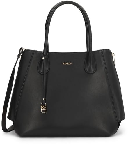 Black leather bag with widened sides
