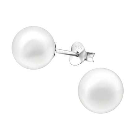 Joy|S - Zilveren parel oorbellen - 8 mm - wit