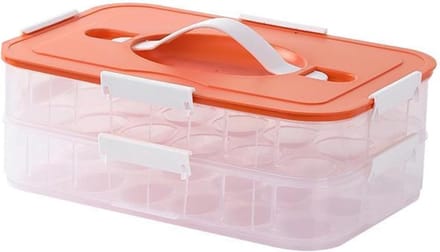 Stapelbare Eierhouder - Ei Tray - Veilige Opslag - Met Deksel - 30x21x12 cm - Oranje