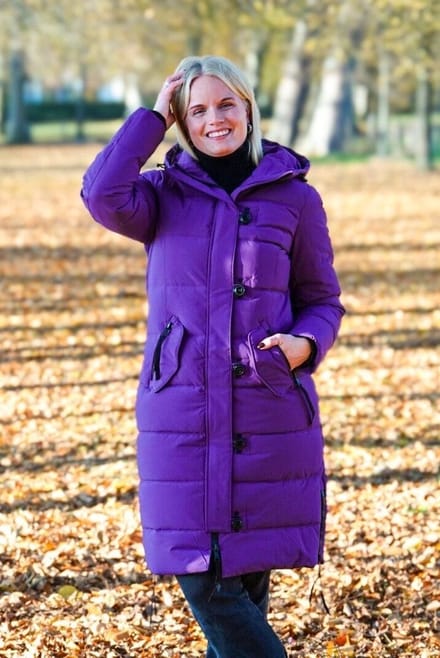 Lange dames winterjas - Gewatteerd en getailleerd - Paars - Maat 42