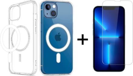 Techgrip - Hoesje Geschikt voor iPhone 14Plus MagSafe Compatible Inclusief Screenprotector 9H HD Gehard Glas Tempered Glass - Transparant