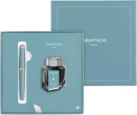 Caran d'Ache Léman Alpine Blue Vulpen geschenkset met inktpot